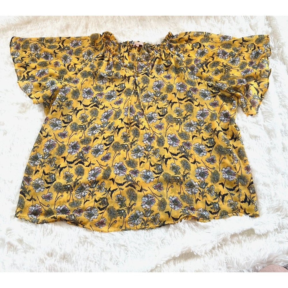 Gibson Latimer Top Size 2X Fairy Yellow Floral Romantic Cottagecore Boho 12638x